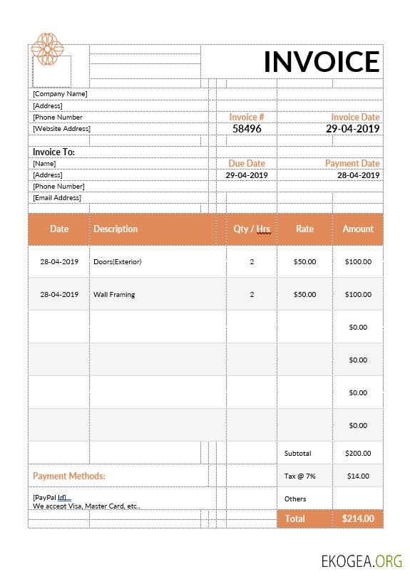 Modèle de facture de conception extérieure